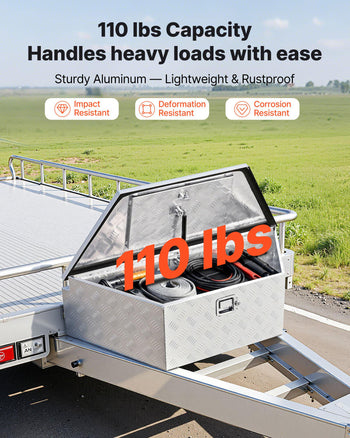 Trailer Tongue Box, 39" x 16.5" x 12" Aluminum Trailer Tongue Tool Box, Heavy Duty Storage Organizer with Lock & Keys, Utility Tool Chest for Pickup Truck Bed, RV, SUV, Off-Road Vehicle, Silver