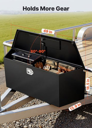 Trailer Tongue Box, 49" x 13.9" x 18.5" Steel Trailer Tongue Tool Box, Heavy Duty Storage Organizer with Lock and Keys, Utility Tool Chest for Pickup Truck Bed, RV, SUV, Off-Road Vehicle, Black