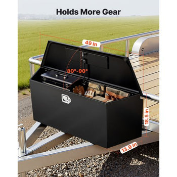Trailer Tongue Box, 49" x 13.9" x 18.5" Steel Trailer Tongue Tool Box, Heavy Duty Storage Organizer with Lock and Keys, Utility Tool Chest for Pickup Truck Bed, RV, SUV, Off-Road Vehicle, Black
