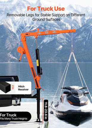 Truck Crane, 500 lbs Pickup Hitch Crane Trailer Hitch Mounted with Manual Winch & Hydraulic Jack, 360° Rotating Telescopic Boom, Foldable Truck Bed Jib Hoist for Machine Lumber Equipment Lifting