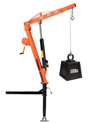 Truck Crane, 500 lbs Pickup Hitch Crane Trailer Hitch Mounted with Manual Winch & Hydraulic Jack, 360° Rotating Telescopic Boom, Foldable Truck Bed Jib Hoist for Machine Lumber Equipment Lifting