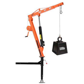 Truck Crane, 500 lbs Pickup Hitch Crane Trailer Hitch Mounted with Manual Winch & Hydraulic Jack, 360° Rotating Telescopic Boom, Foldable Truck Bed Jib Hoist for Machine Lumber Equipment Lifting