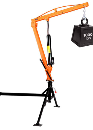 Truck Crane, 1000 lbs Pickup Hitch Crane Trailer Hitch Mounted, Manual Hydraulic with 8T Hydraulic Jack, 360° Rotating Telescopic Boom,Foldable Truck Bed Jib for Machine Lumber Equipment Lifting
