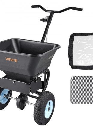Lawn Spreader, 100LBS Capacity, Walk-Behind Push Spreader, 0-9.8ft Spreading Width, 13 in All Terrain Pneumatic Tires, Fertilizer Spreaders with Hopper Grate, for Seed Salt Ice Melt