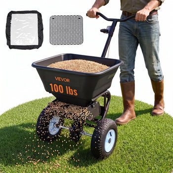 Lawn Spreader, 100LBS Capacity, Walk-Behind Push Spreader, 0-9.8ft Spreading Width, 13 in All Terrain Pneumatic Tires, Fertilizer Spreaders with Hopper Grate, for Seed Salt Ice Melt