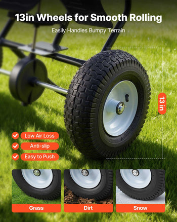 Walk-Behind Spreader, 12ft Spreading Width, Push Broadcast Spreader with 13" All-Terrain Tires, Adjustable Flow Control, 130lbs Capacity Hopper, Lawn Spreaders for Fertilizer Seed Ice Melt