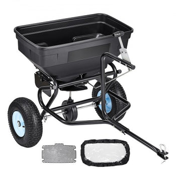 Tow Behind Broadcast Spreader, 130LBS Capacity, Tow/Push Garden Spreader with 13 in Tires, 30 Adjustable Setting & 9.8 ft Spreading Width, Lawn Spreaders for Seed, Fertilizer, Salt, Ice Melt
