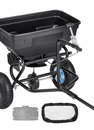 Tow Behind Broadcast Spreader, 130LBS Capacity, Tow/Push Garden Spreader with 13 in Tires, 30 Adjustable Setting & 9.8 ft Spreading Width, Lawn Spreaders for Seed, Fertilizer, Salt, Ice Melt