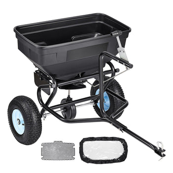 Tow Behind Broadcast Spreader, 130LBS Capacity, Tow/Push Garden Spreader with 13 in Tires, 30 Adjustable Setting & 9.8 ft Spreading Width, Lawn Spreaders for Seed, Fertilizer, Salt, Ice Melt