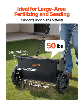 Walk-Behind Push Spreader, 50LBS Capacity, Drop Spreader with Hopper Grate, 18 in Spreading Width & 30 Settings, 10 in All Terrain Tires, Garden & Lawn Spreaders for Seed, Fertilizer, Salt