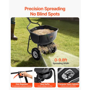 Walk Behind Spreader, 60LBS Capacity, Push Spreader with Hopper Grate, 0-9.8 ft Spreading Width, 8 in All Terrain Pneumatic Tires, Garden & Lawn Broadcast Spreaders, for Seed, Fertilizer