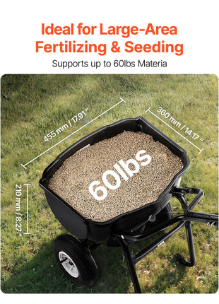 Walk Behind Spreader, 60LBS Capacity, Push Spreader with Hopper Grate, 0-9.8 ft Spreading Width, 8 in All Terrain Pneumatic Tires, Garden & Lawn Broadcast Spreaders, for Seed, Fertilizer