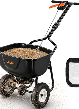 Walk Behind Spreader, 60LBS Capacity, Push Spreader with Hopper Grate, 0-9.8 ft Spreading Width, 8 in All Terrain Pneumatic Tires, Garden & Lawn Broadcast Spreaders, for Seed, Fertilizer