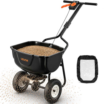 Walk Behind Spreader, 60LBS Capacity, Push Spreader with Hopper Grate, 0-9.8 ft Spreading Width, 8 in All Terrain Pneumatic Tires, Garden & Lawn Broadcast Spreaders, for Seed, Fertilizer