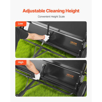 Tow Behind Lawn Sweeper, 48 in Pull Behind Yard Sweeper, 26 cu. ft Hopper Bag Capacity, Leaf & Grass Collector with Dumping Rope, Adjustable Sweeping Height, Garden Sweepers for Lawn Farm