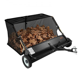 Tow Behind Lawn Sweeper, 48 in Pull Behind Yard Sweeper, 26 cu. ft Hopper Bag Capacity, Leaf & Grass Collector with Dumping Rope, Adjustable Sweeping Height, Garden Sweepers for Lawn Farm