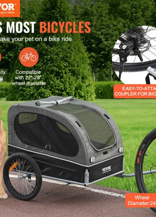 Dog Bike Trailer, Supports up to 88 lbs, Pet Cart Bicycle Carrier, Easy Folding Frame with Quick Release Wheels, Universal Bicycle Coupler, Reflectors, Flag, Collapsible to Store, Black/Gray
