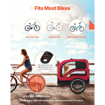 Dog Bike Trailer, Supports up to 100 lbs, Pet Cart Bicycle Carrier for Small & Large Dogs, Easy Folding Frame with Quick Release Wheel, Universal Bicycle Coupler, Reflector, Flag, Internal Leash