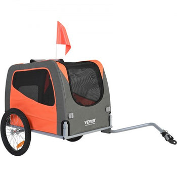 Dog Bike Trailer, Supports up to 66 lbs, Pet Cart Bicycle Carrier, Easy Folding Frame with Quick Release Wheels, Universal Bicycle Coupler, Reflectors, Flag, Collapsible to Store, Orange/Gray