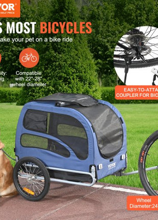 Dog Bike Trailer, Supports up to 100 lbs, Pet Cart Bicycle Carrier, Easy Folding Frame with Quick Release Wheels, Universal Bicycle Coupler, Reflectors, Flag, Collapsible to Store, Blue/Black
