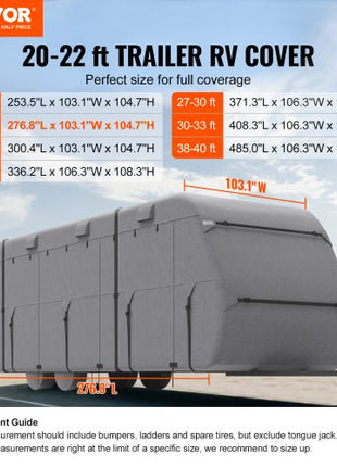 Travel Trailer Cover, 20-22 ft RV Cover, 4-Layer Non-Woven Fabric Camper Cover, Waterproof, Windproof and Rip-Stop Class A RV Cover, with Storage Bag, Repair Patches, Straps and Tire Covers