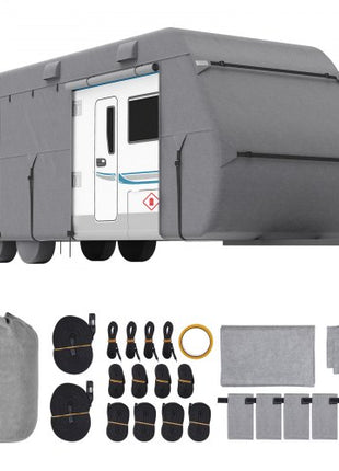 Travel Trailer Cover, 22-24 ft RV Cover, 4-Layer Non-Woven Fabric Camper Cover, Waterproof, Windproof and Rip-Stop Class A RV Cover, with Storage Bag, Repair Patches, Straps and Tire Covers