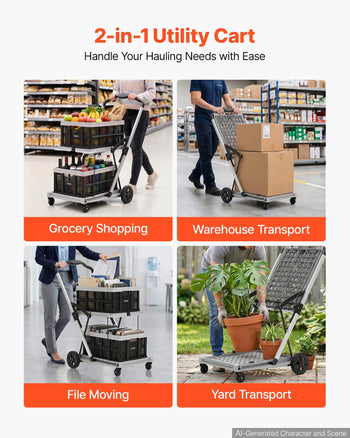Collapsible Shopping Cart with Wheels Foldable for Grocery Black Gray, 200lbs Capacity Rolling Utility Cart, Storage Crate & Foot Brake, Portable Folding for Groceries, Warehouse, Supermarket