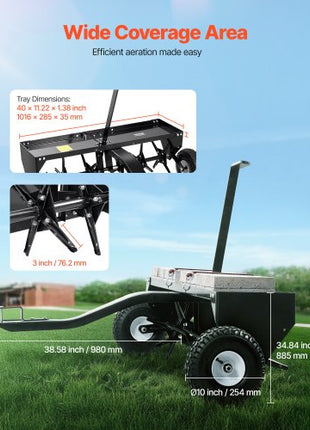 Tow Behind Plug Aerator, 40-Inch Tow Behind Lawn Plug Aerator with Universal Hitch, Pull Behind Aerator with Iron Spikes Alternately Arranged, Lawn Aerator Tow Behind for Gardens, Lawns, Farms