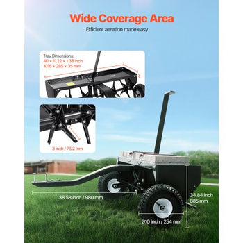 Tow Behind Plug Aerator, 40-Inch Tow Behind Lawn Plug Aerator with Universal Hitch, Pull Behind Aerator with Iron Spikes Alternately Arranged, Lawn Aerator Tow Behind for Gardens, Lawns, Farms