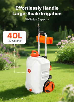 Battery-Powered Sprayer with Wheeled Cart, 10 Gallons Electric Weed Sprayer, Adjustable 0-80 PSI, Yard Lawn Sprayers with Wheels, 5 Nozzles & 98ft Hose, 3-6H Spray Time, for Weeding, Cleaning