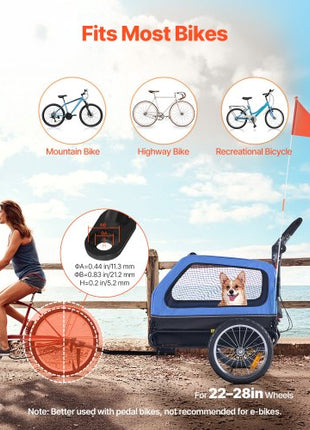 Dog Bike Trailer, Supports up to 88 lbs, 2-in-1 Pet Stroller Cart Bicycle Carrier for Small & Large Dogs, Easy Folding Frame with Quick Release Wheel, Universal Bicycle Coupler, Internal Leash