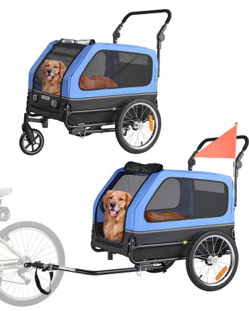 Dog Bike Trailer, Supports up to 88 lbs, 2-in-1 Pet Stroller Cart Bicycle Carrier for Small & Large Dogs, Easy Folding Frame with Quick Release Wheel, Universal Bicycle Coupler, Internal Leash