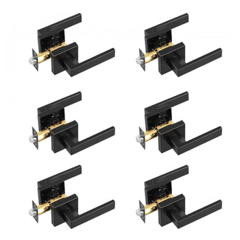 Passage Door Handle, 6 Pack Matte Black Door Lever, Left or Right Handing Reversible Lever Non-Locking, 45° Rotation to Open, Universal Square Interior for Hallways, Closets, Meeting Spaces