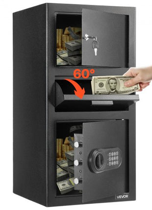 3.6 Cubic Feet Drop Safe, Large Capacity Front Drop Slot Safe Box with Digital Keypad, Heavy Duty 3 Tiers Cash Depository Box with Spare Keys for Cash, Bank Slip, Jewelry, Document, Bill, Black