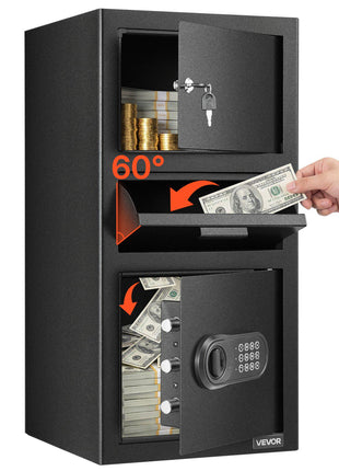 3.6 Cubic Feet Drop Safe, Large Capacity Front Drop Slot Safe Box with Digital Keypad, Heavy Duty 3 Tiers Cash Depository Box with Spare Keys for Cash, Bank Slip, Jewelry, Document, Bill, Black