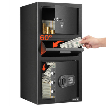 3.6 Cubic Feet Drop Safe, Large Capacity Front Drop Slot Safe Box with Digital Keypad, Heavy Duty 3 Tiers Cash Depository Box with Spare Keys for Cash, Bank Slip, Jewelry, Document, Bill, Black