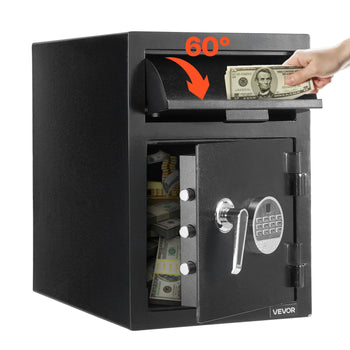 1.2 Cubic Feet Drop Safe, Large Capacity Front Drop Slot Safe Box with Digital Keypad, Heavy Duty 2 Tiers Cash Depository Box with Spare Keys for Cash, Bank Slip, Jewelry, Document, Bill, Black