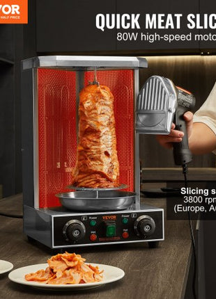 Electric Shawarma Knife, 80W Professional Turkish Kebab Knife, Commercial Stainless Steel Gyro Cutter, Doner Kebab Meat Slicer with 2 Blades, ?4"/100mm Blade Diameter, 0-8mm Adjustable Thickness