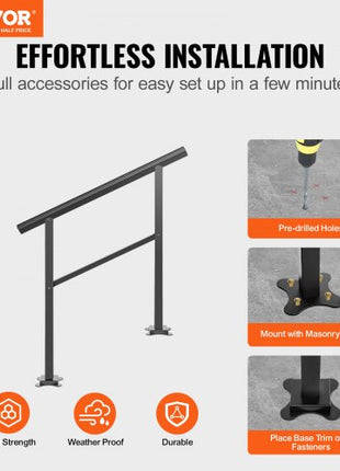 Outdoor Handrail 165LBS Load Handrail Outdoor Stairs Aluminum Stair Handrail 36 x 35\" Outdoor Stair Railing Transitional Range from 0 to 30° Staircase Handrail Fits 2-3 Steps with Screw Kit