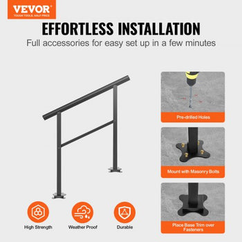 Outdoor Handrail 165LBS Load Handrail Outdoor Stairs Aluminum Stair Handrail 36 x 35\" Outdoor Stair Railing Transitional Range from 0 to 30° Staircase Handrail Fits 2-3 Steps with Screw Kit