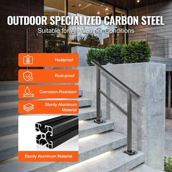 Outdoor Handrail 165LBS Load Handrail Outdoor Stairs Aluminum Stair Handrail 36 x 35\" Outdoor Stair Railing Transitional Range from 0 to 30° Staircase Handrail Fits 2-3 Steps with Screw Kit