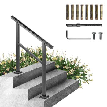 Outdoor Handrail 165LBS Load Handrail Outdoor Stairs Aluminum Stair Handrail 36 x 35\" Outdoor Stair Railing Transitional Range from 0 to 30° Staircase Handrail Fits 2-3 Steps with Screw Kit