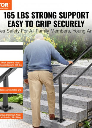 Outdoor Handrail 165LBS Load Handrail Outdoor Stairs Aluminum Stair Handrail 60 x 35" Outdoor Stair Railing Transitional Range from 0 to 30° Staircase Handrail Fits 4-5 Steps with Screw Kit
