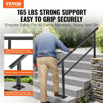 Outdoor Handrail 165LBS Load Handrail Outdoor Stairs Aluminum Stair Handrail 60 x 35" Outdoor Stair Railing Transitional Range from 0 to 30° Staircase Handrail Fits 4-5 Steps with Screw Kit