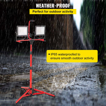 LED Work Light with Stand, 2PCS 10000 Lumen Dual-head LED Work Light with 27.6\"-68.1\" Adjustable and Foldable Tripod Stand, IP65 Waterproofed LED Tripod Work Light, with 5000 K Color Temperatu