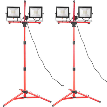 LED Work Light with Stand, 2PCS 10000 Lumen Dual-head LED Work Light with 27.6\"-68.1\" Adjustable and Foldable Tripod Stand, IP65 Waterproofed LED Tripod Work Light, with 5000 K Color Temperatu