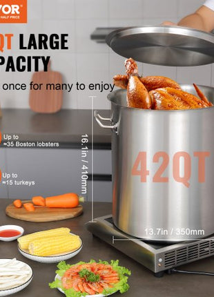 Stainless Steel Stockpot, 42 Quart Large Cooking Pots, Multipurpose Cookware Sauce Pot with Lid & Handle, Heavy Duty Commercial Grade Stock Pot, Sanding Treatment, for Large Groups Events Silver