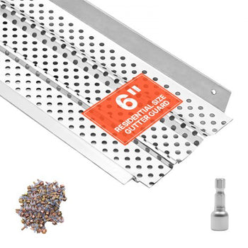 Gutter Guard, 6 in Aluminum Gutter Cover Heavy-Duty, 52ft Length Protection Cover for Leaf & Debris, 0.02 in Thickness Mill Finish, Easy DIY Install, Fast Drainage, Screws Included, 13 PCS