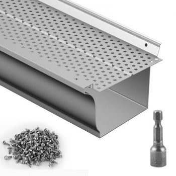 Gutter Guard, 5 inch Width, Aluminum Leaf Filter DIY Gutter Cover, 26 PCS 104 ft Total Length, 0.157'' Hole Diameter & 0.02'' Thick Gutter Guards Fits Any Roof or Gutter Type