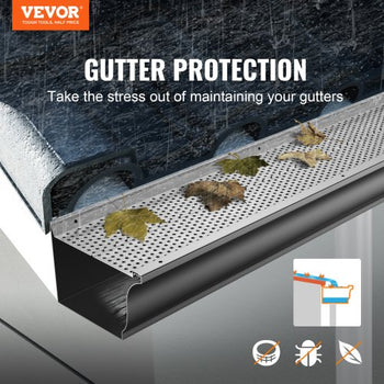 Gutter Guard, 6 inch Width, Aluminum Leaf Filter DIY Gutter Cover, 52 PCS 208 ft Total Length, 0.157'' Hole Diameter & 0.02'' Thick Gutter Guards Fits Any Roof or Gutter Type